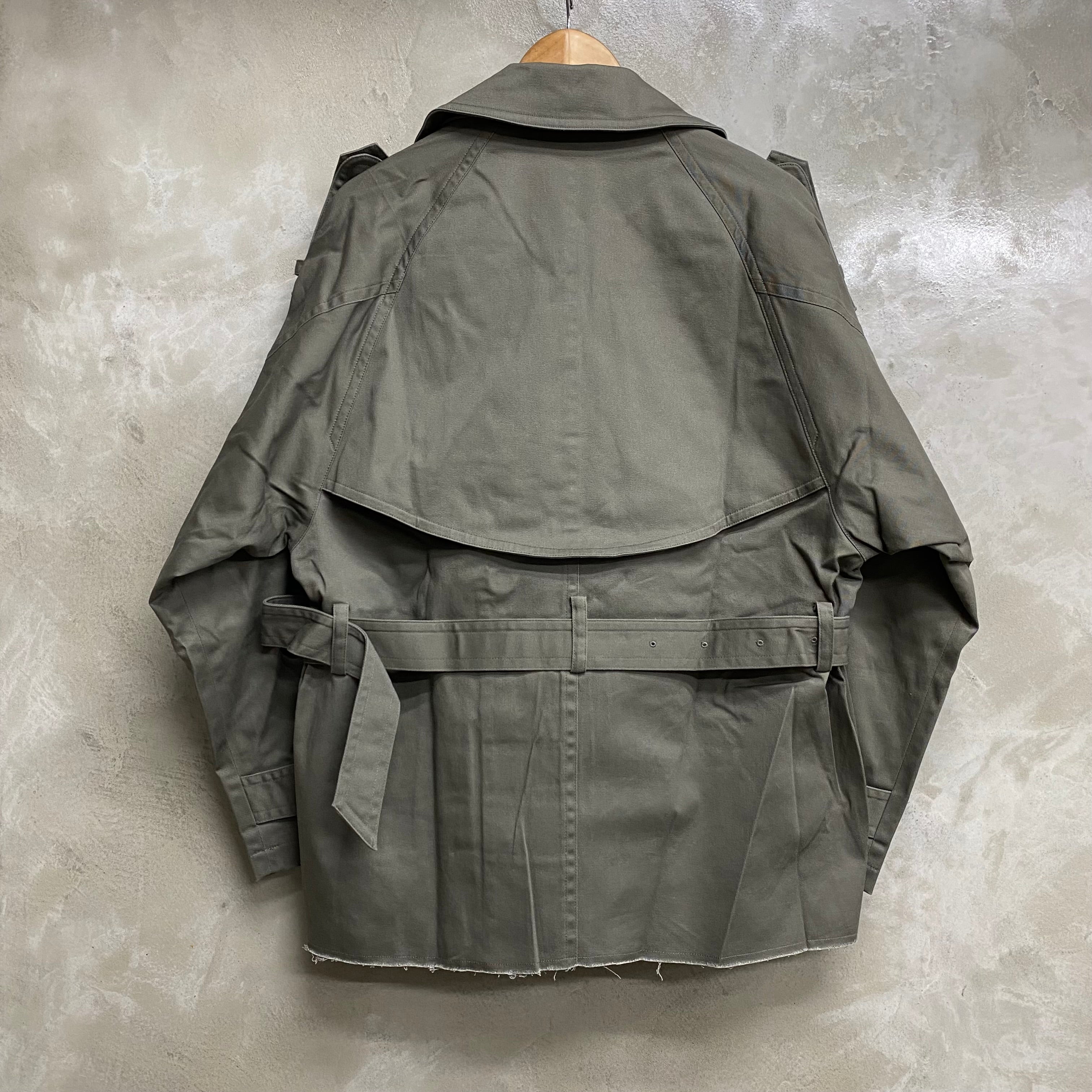 KHAKI COTTON TWILL CUT OUT BREASTED TRENCH COAT / CODA