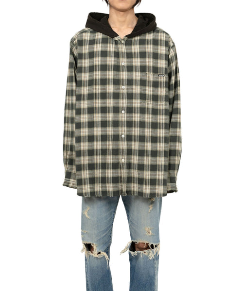 KAMIYA  Distressed Check Shirt Hoodie / KAMIYA
