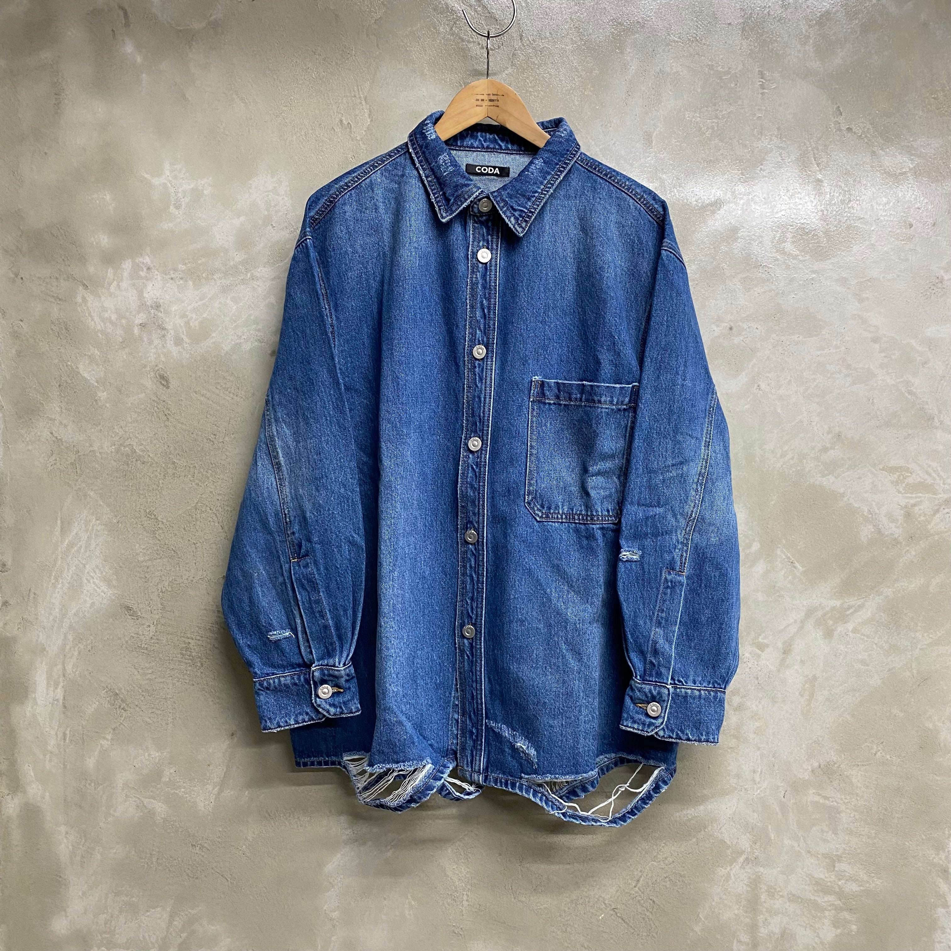 INDIGO DESTROYED AGING OVERSIZED DENIM SHIRT / CODA