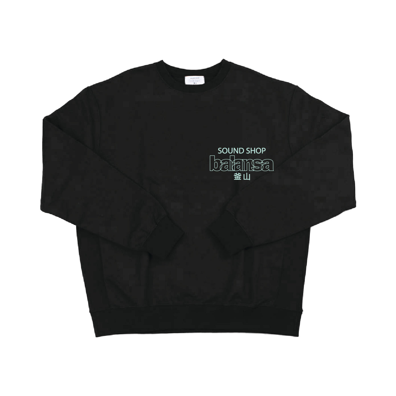 BALANSA  SSB LOGO CREWNECK “ BLACK / AQUA “  / SOUND SHOP BALANSA