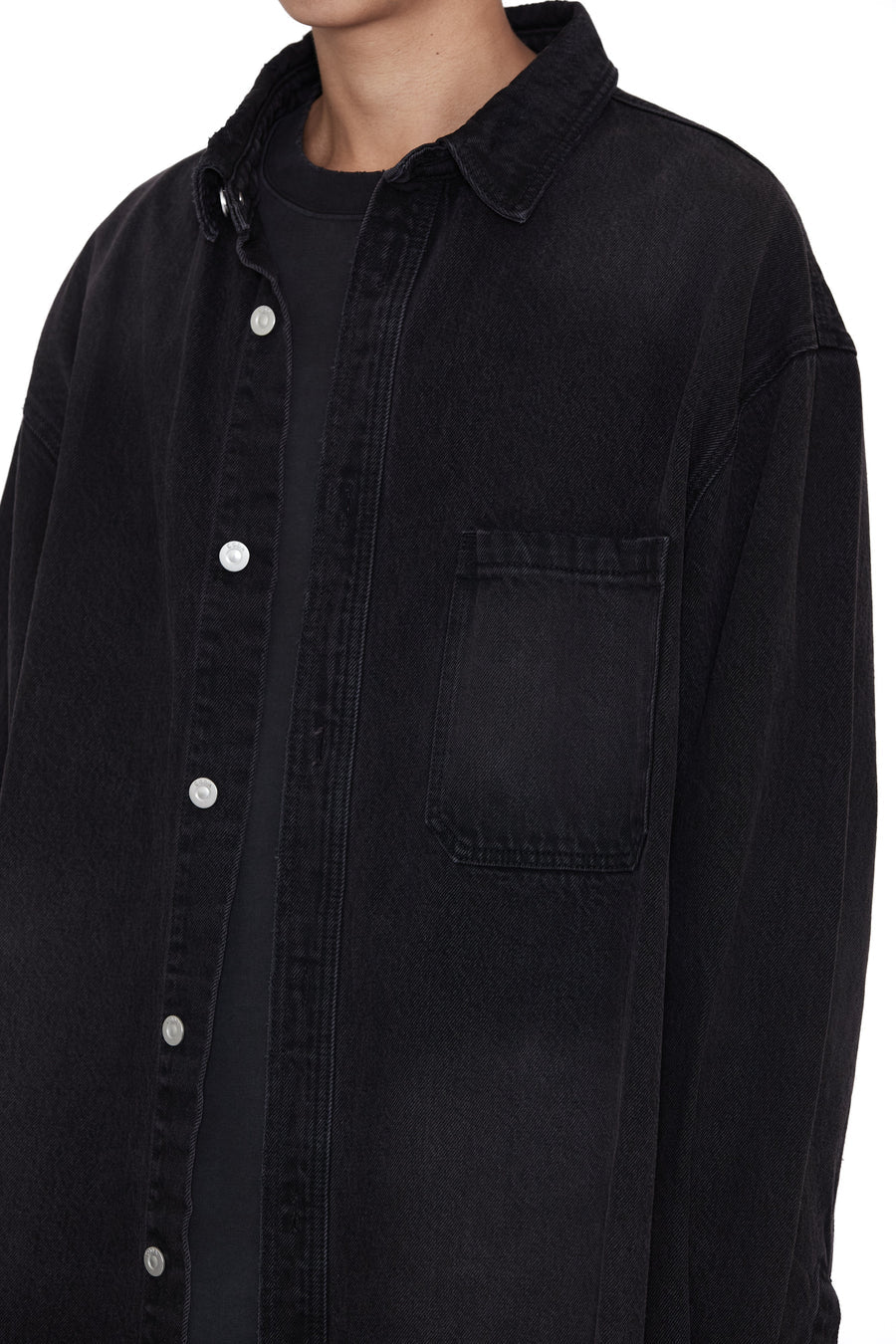 BLACK DESTROYED AGING OVERSIZED DENIM SHIRT / CODA