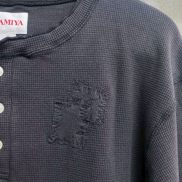 KAMIYA  BORO Waffle Knit Long Sleeve Tee / KAMIYA