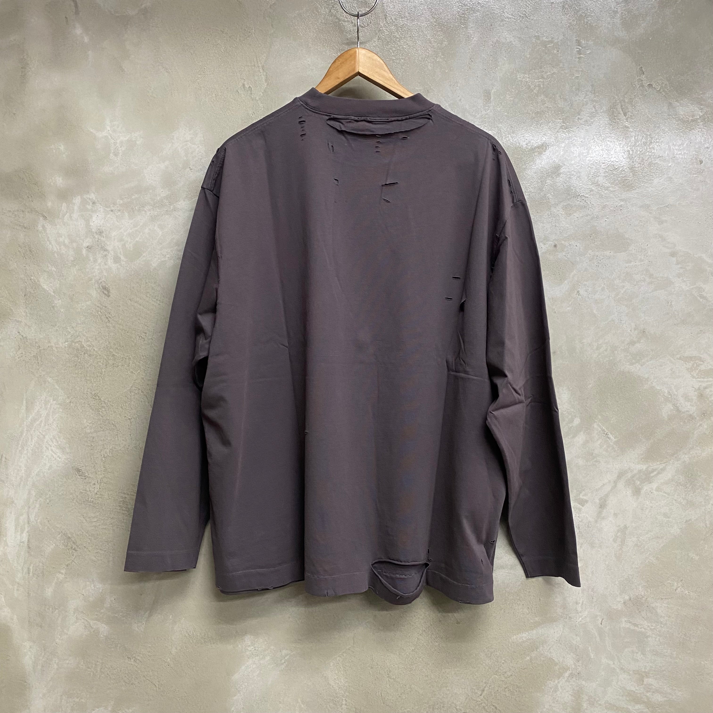 GREY AGING DOUBLE LAYERED DISTROYED TEE   / CODA