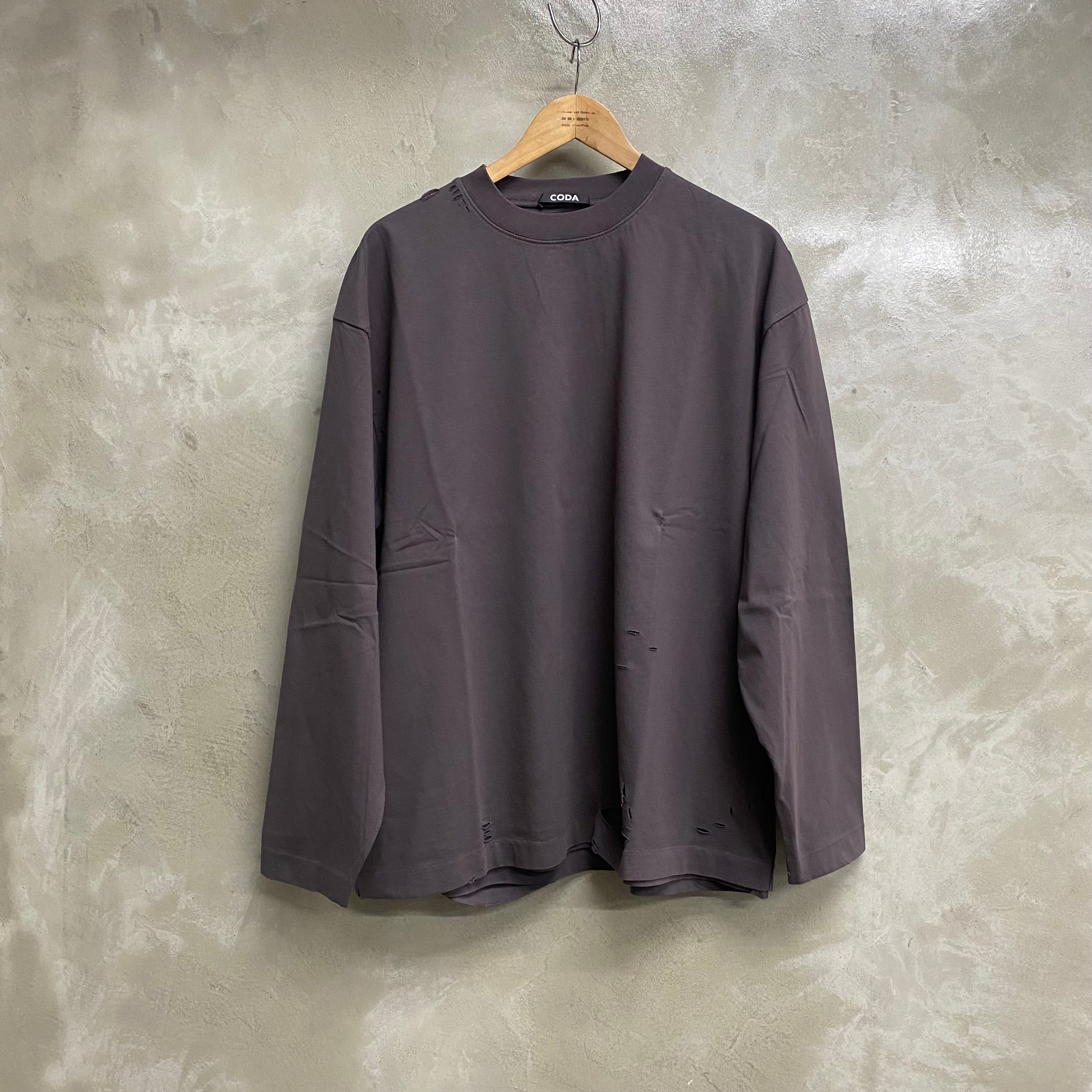 GREY AGING DOUBLE LAYERED DISTROYED TEE   / CODA