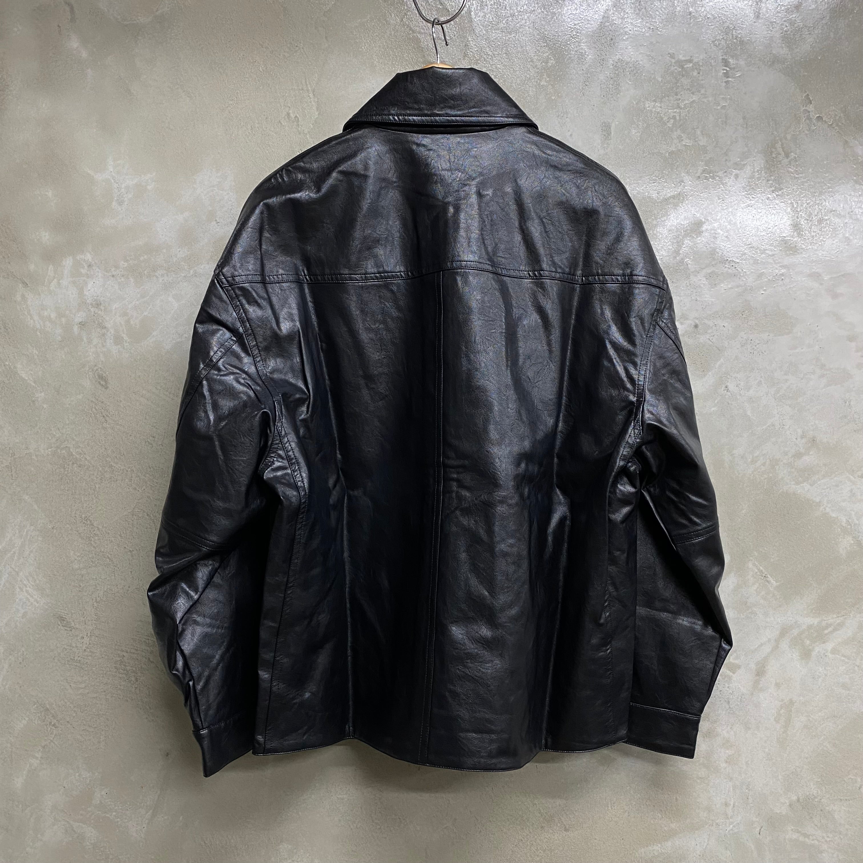 BLACK SYNTHEITC LEATHER SLANT JACKET / CODA