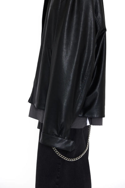 BLACK SYNTHEITC LEATHER SLANT JACKET / CODA