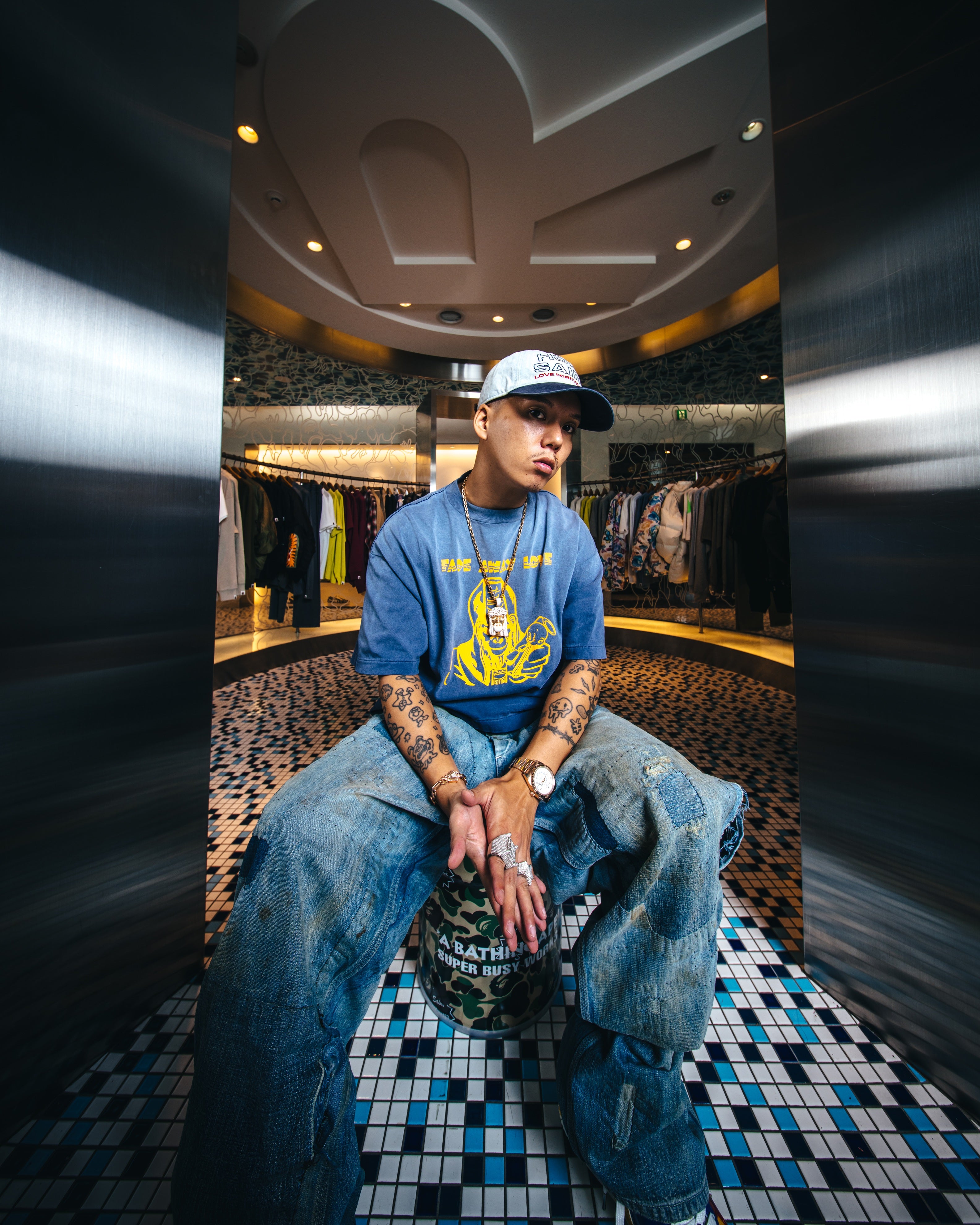 SAINT Mxxxxxx x A BATHING APE SHORT SLEEVE T-SHIRTS ' FADE AWAY