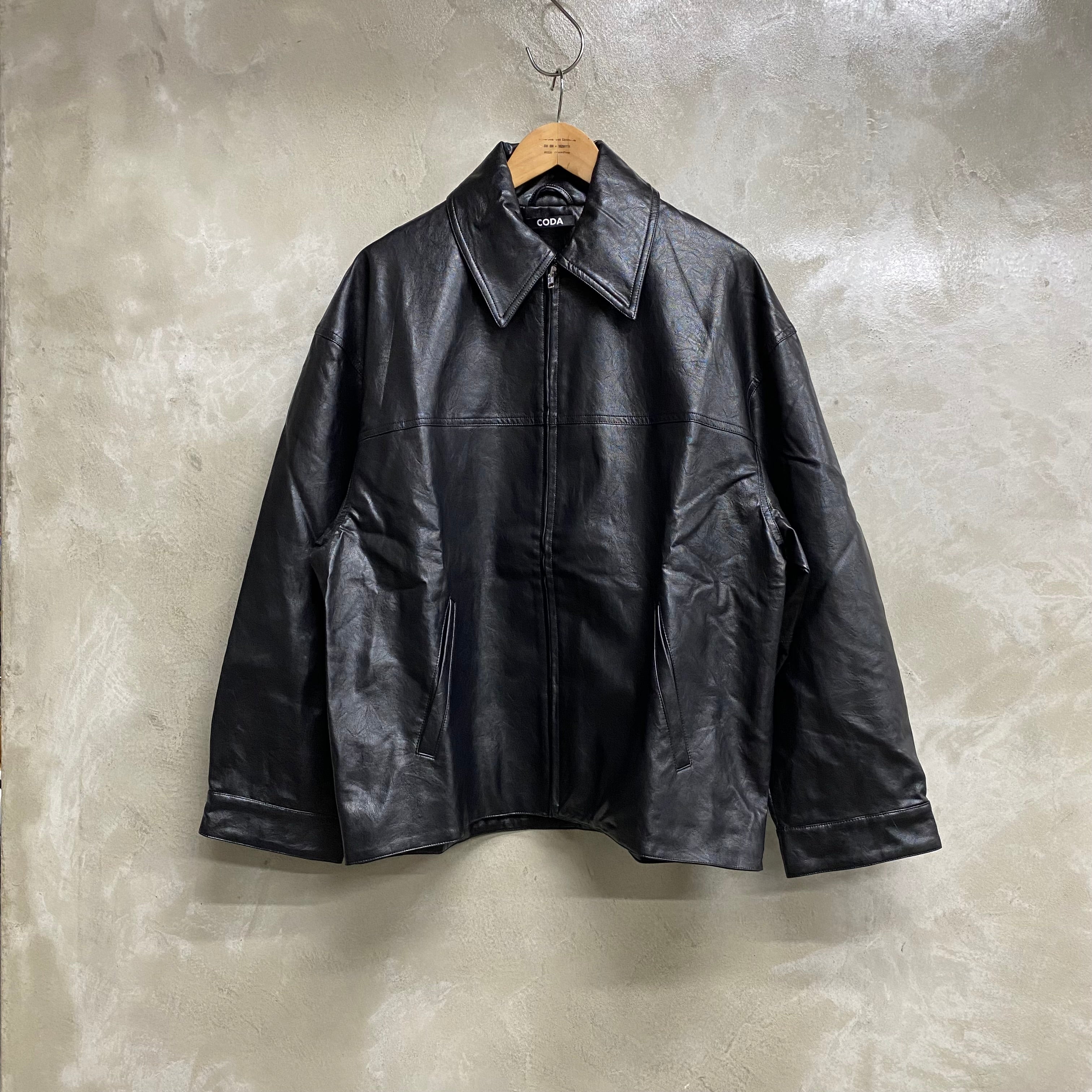 BLACK SYNTHEITC LEATHER SLANT JACKET / CODA