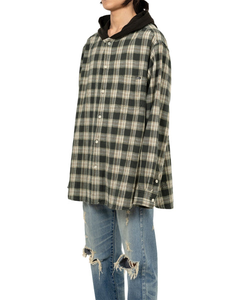 KAMIYA  Distressed Check Shirt Hoodie / KAMIYA