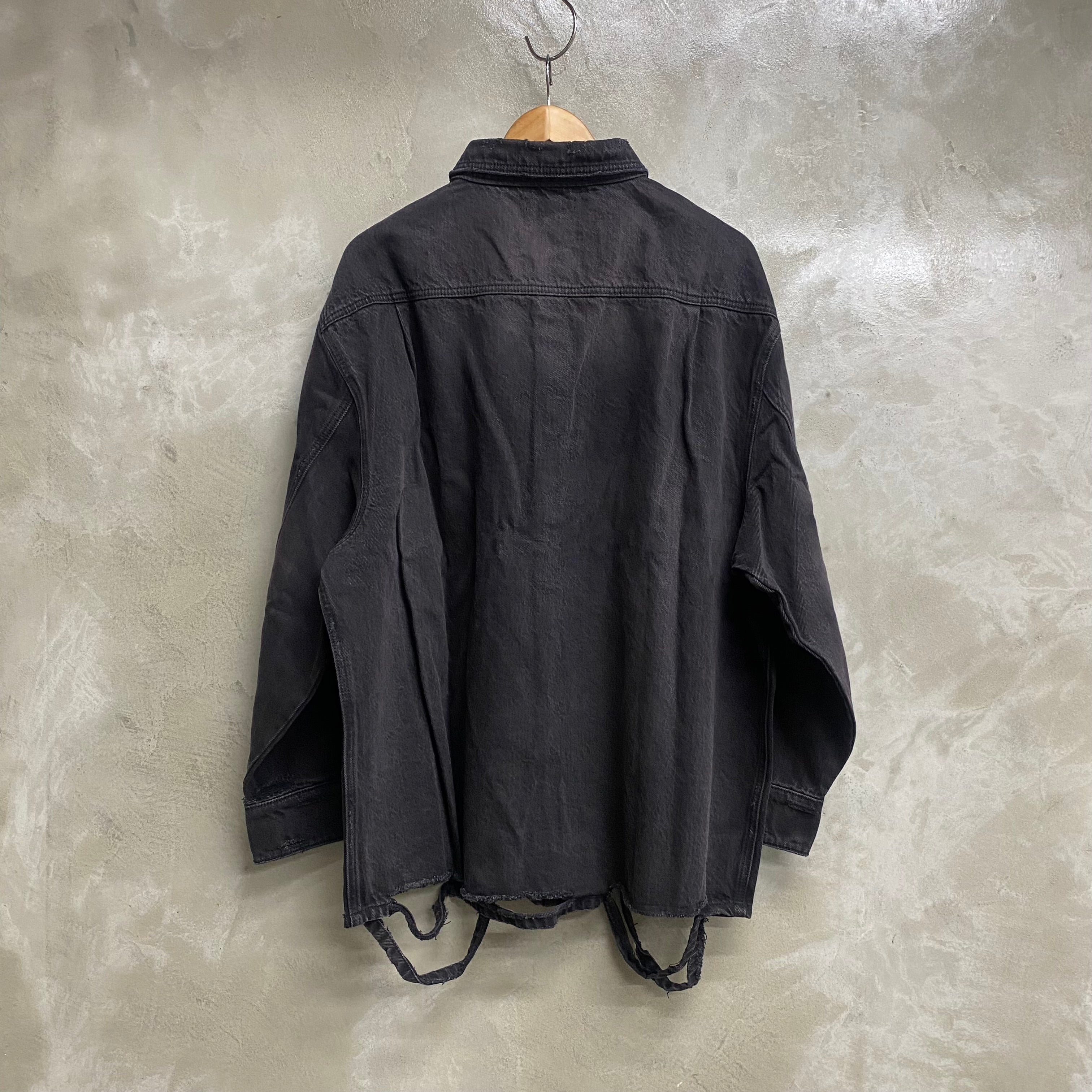 BLACK DESTROYED AGING OVERSIZED DENIM SHIRT / CODA