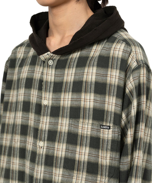 KAMIYA  Distressed Check Shirt Hoodie / KAMIYA