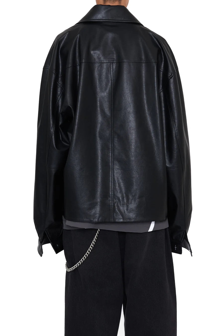 BLACK SYNTHEITC LEATHER SLANT JACKET / CODA