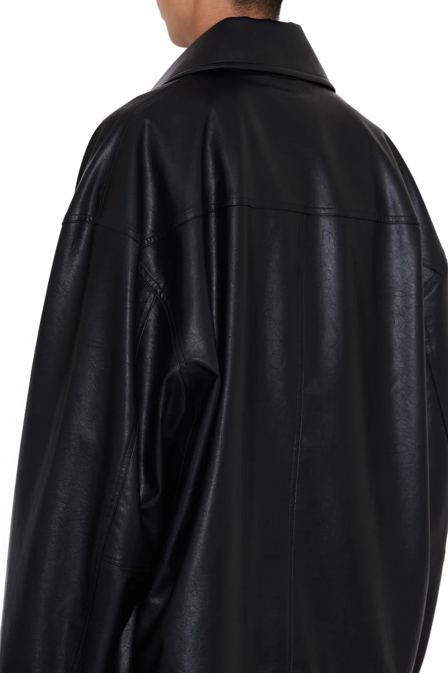 BLACK SYNTHEITC LEATHER SLANT JACKET / CODA