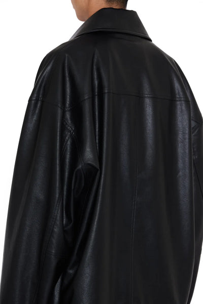 BLACK SYNTHEITC LEATHER SLANT JACKET / CODA