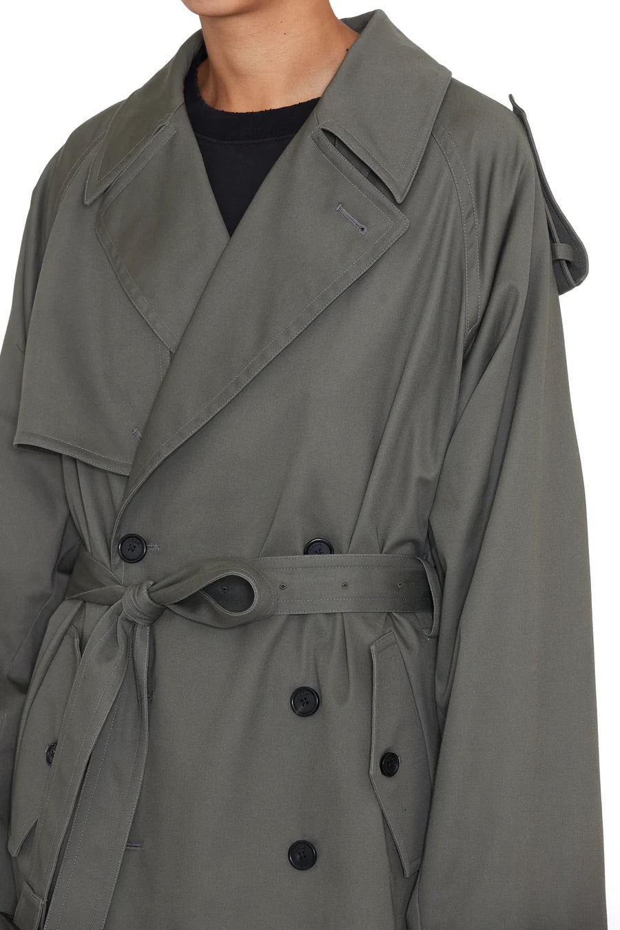 KHAKI COTTON TWILL CUT OUT BREASTED TRENCH COAT / CODA