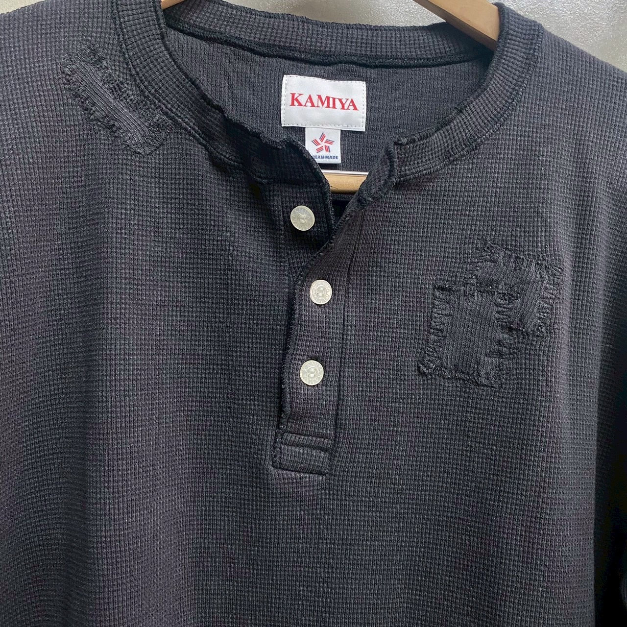 KAMIYA  BORO Waffle Knit Long Sleeve Tee / KAMIYA