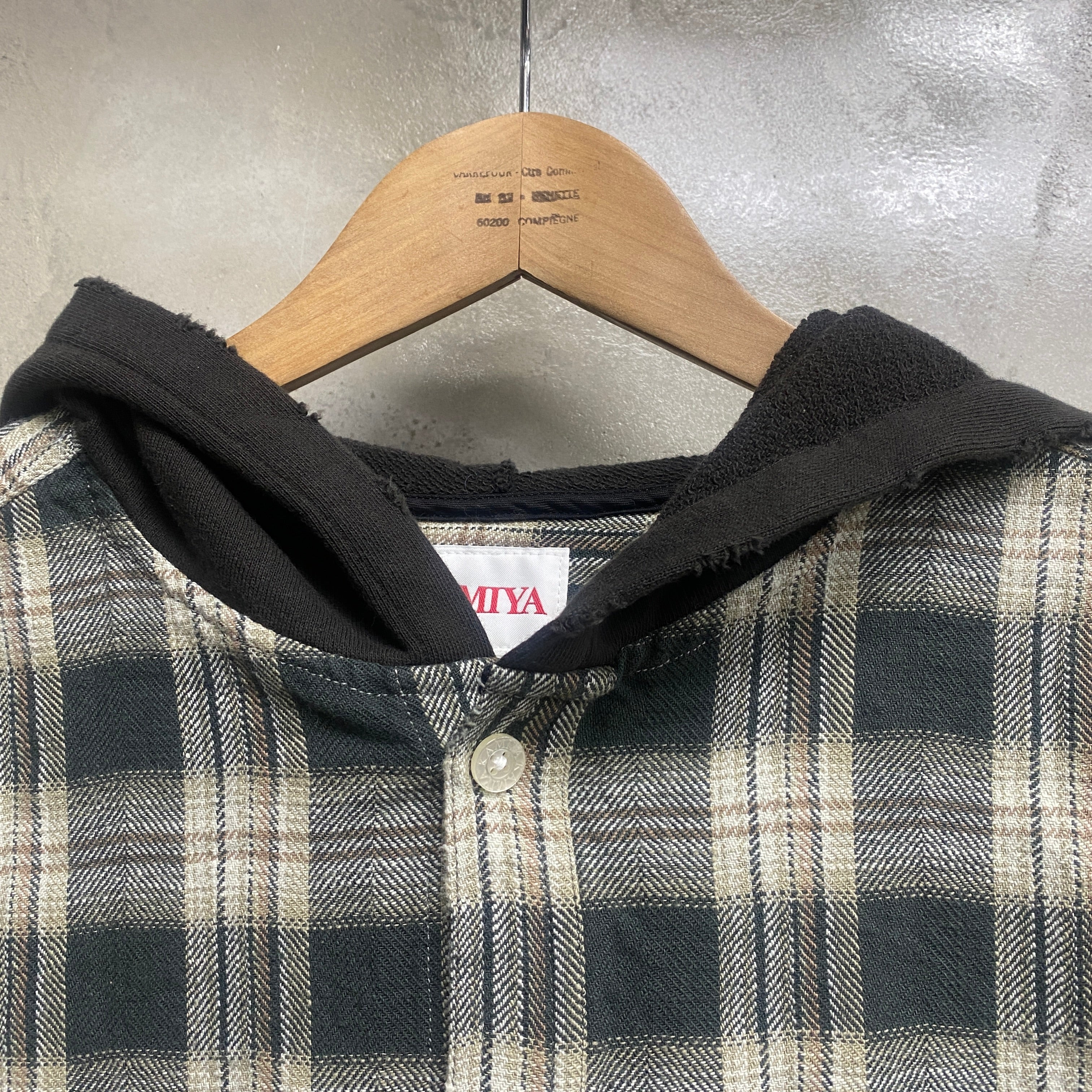 KAMIYA  Distressed Check Shirt Hoodie / KAMIYA