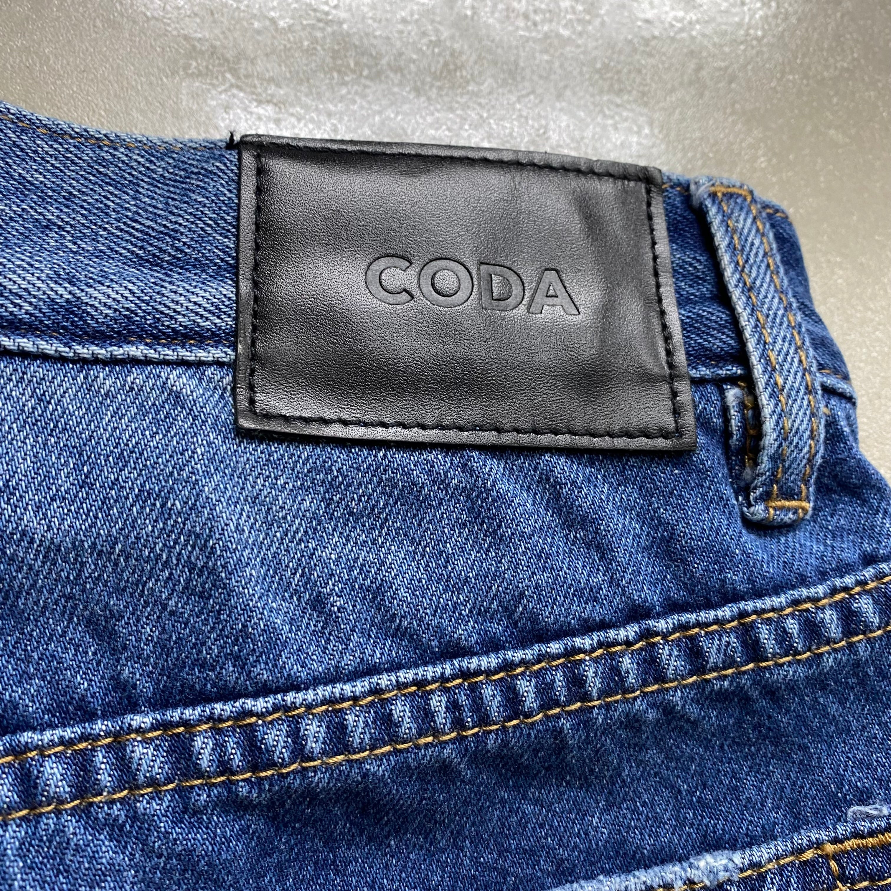 INDIGO WASHED DESTORYED BREAK CUT  FLARED JEANS / CODA