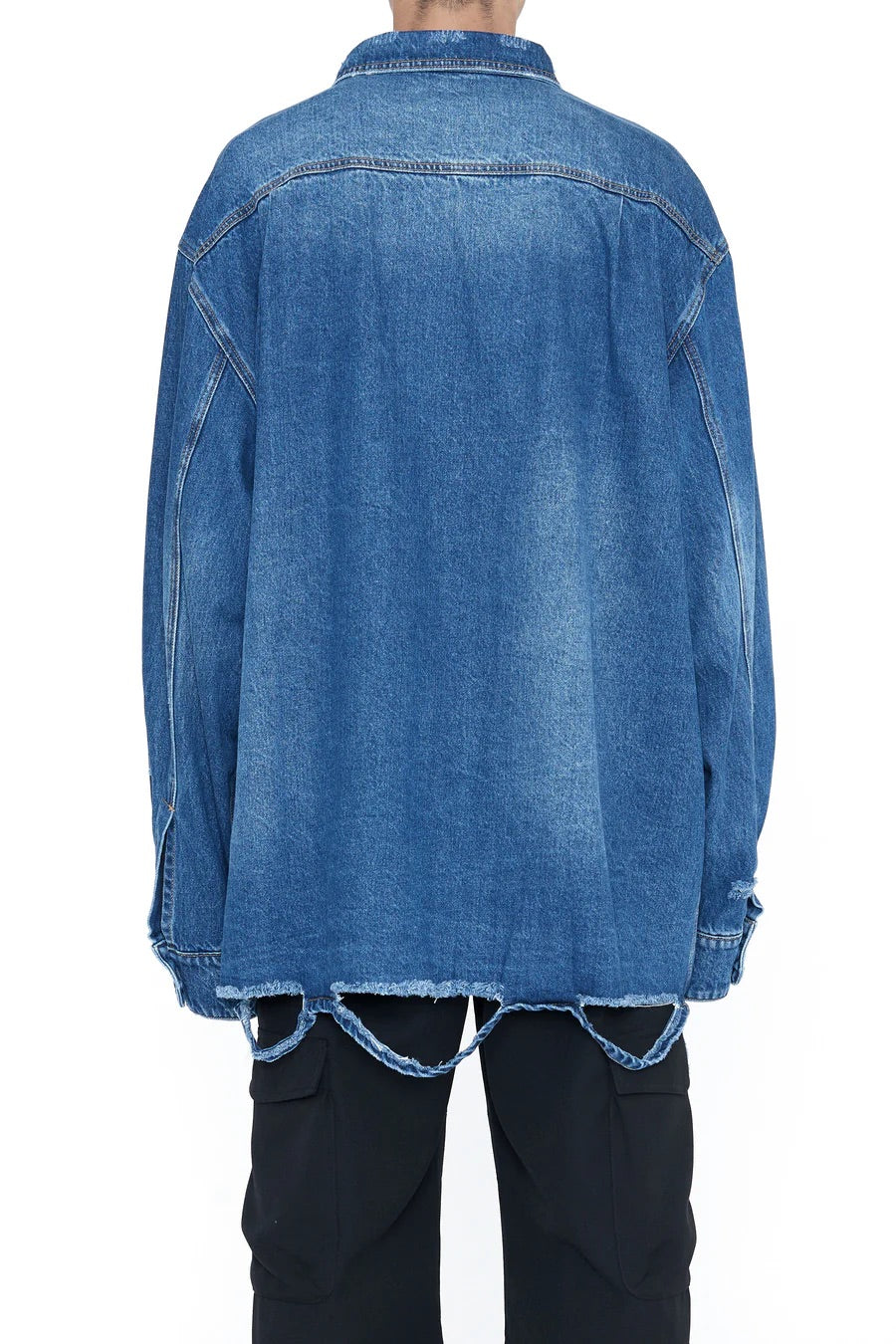 INDIGO DESTROYED AGING OVERSIZED DENIM SHIRT / CODA