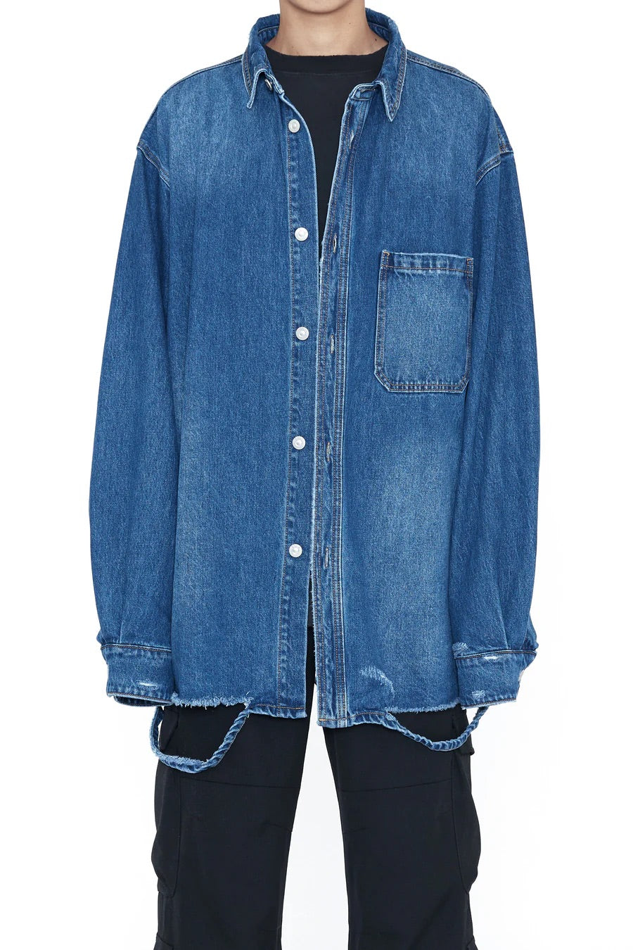 INDIGO DESTROYED AGING OVERSIZED DENIM SHIRT / CODA