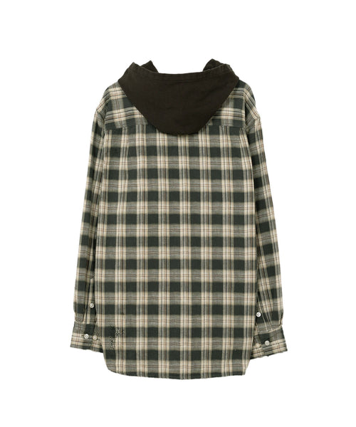 KAMIYA  Distressed Check Shirt Hoodie / KAMIYA