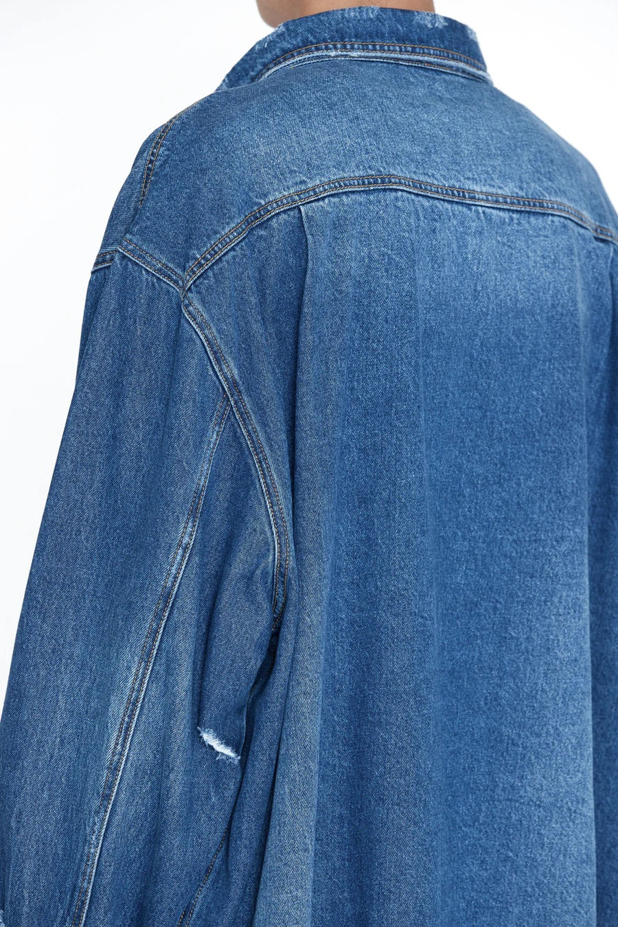 INDIGO DESTROYED AGING OVERSIZED DENIM SHIRT / CODA