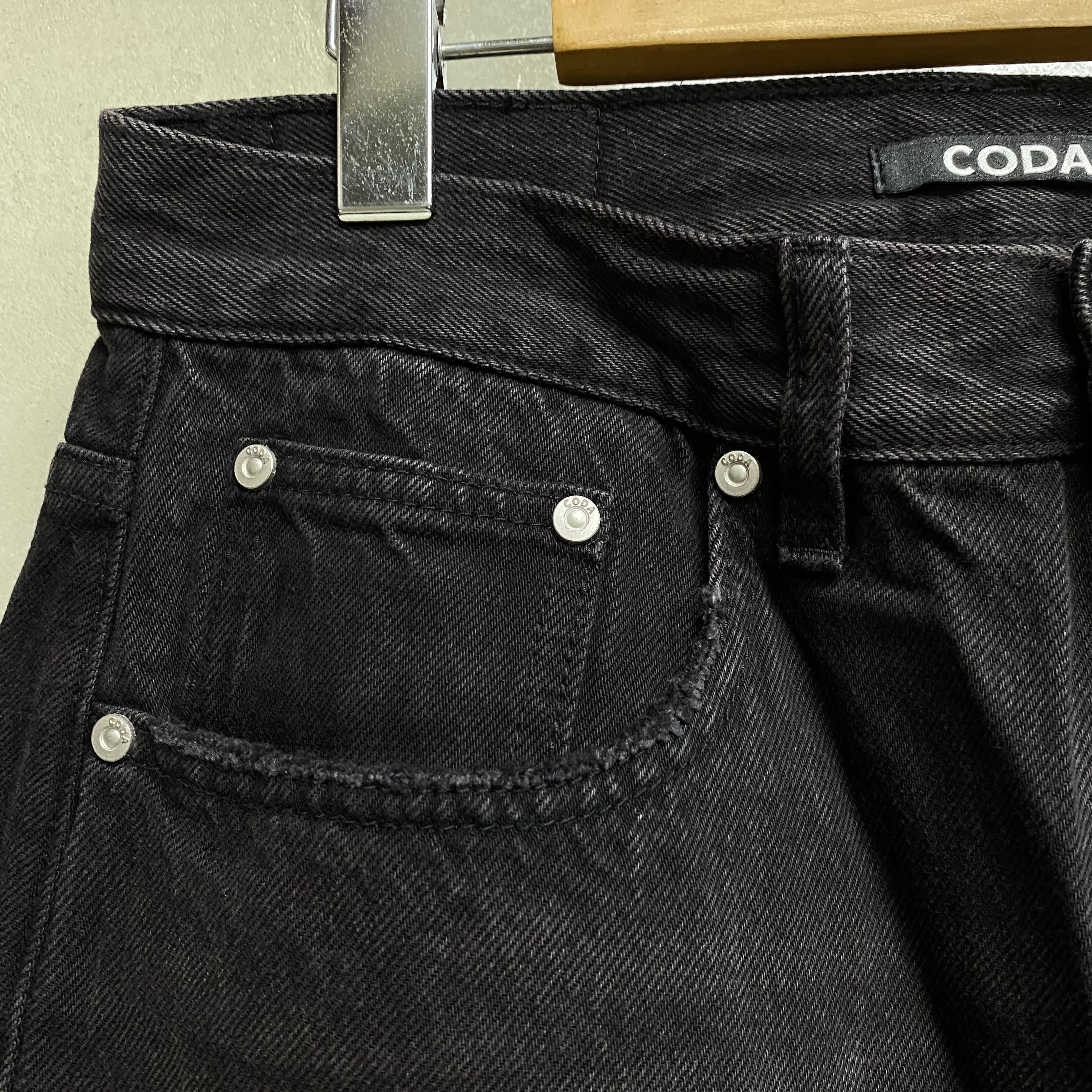 BLACK WASHED DESTORYED BREAK CUT  FLARED JEANS / CODA