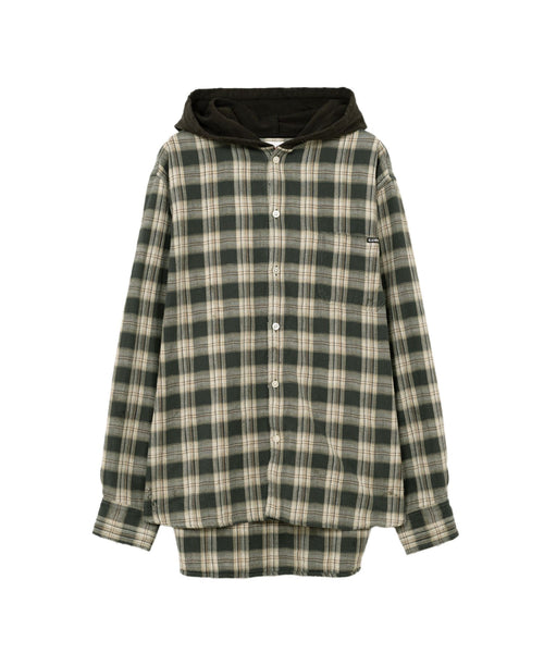 KAMIYA  Distressed Check Shirt Hoodie / KAMIYA