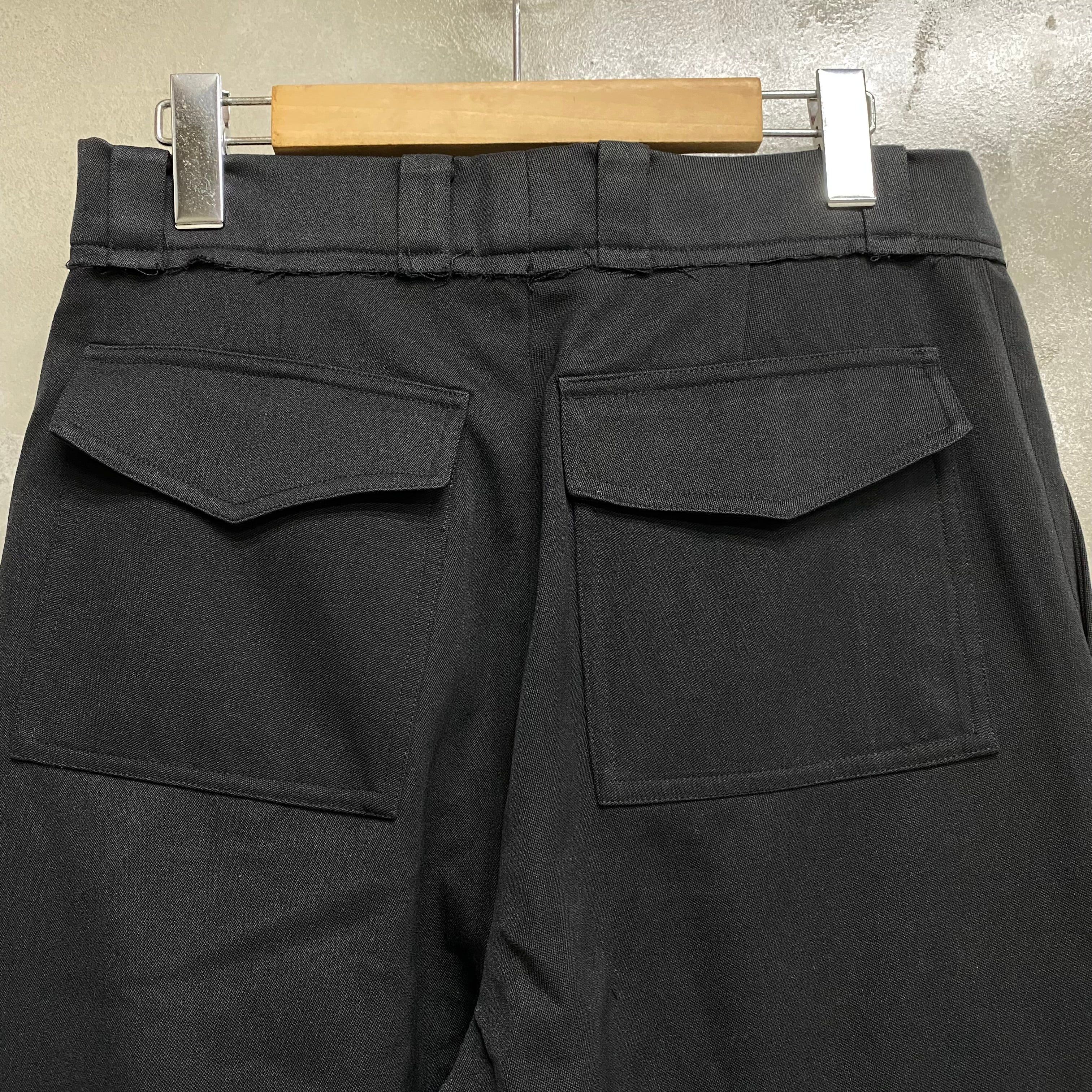 BLACK HEAVY WEIGHT WOOL POLY FLARED CUT CARGO PANTS / CODA