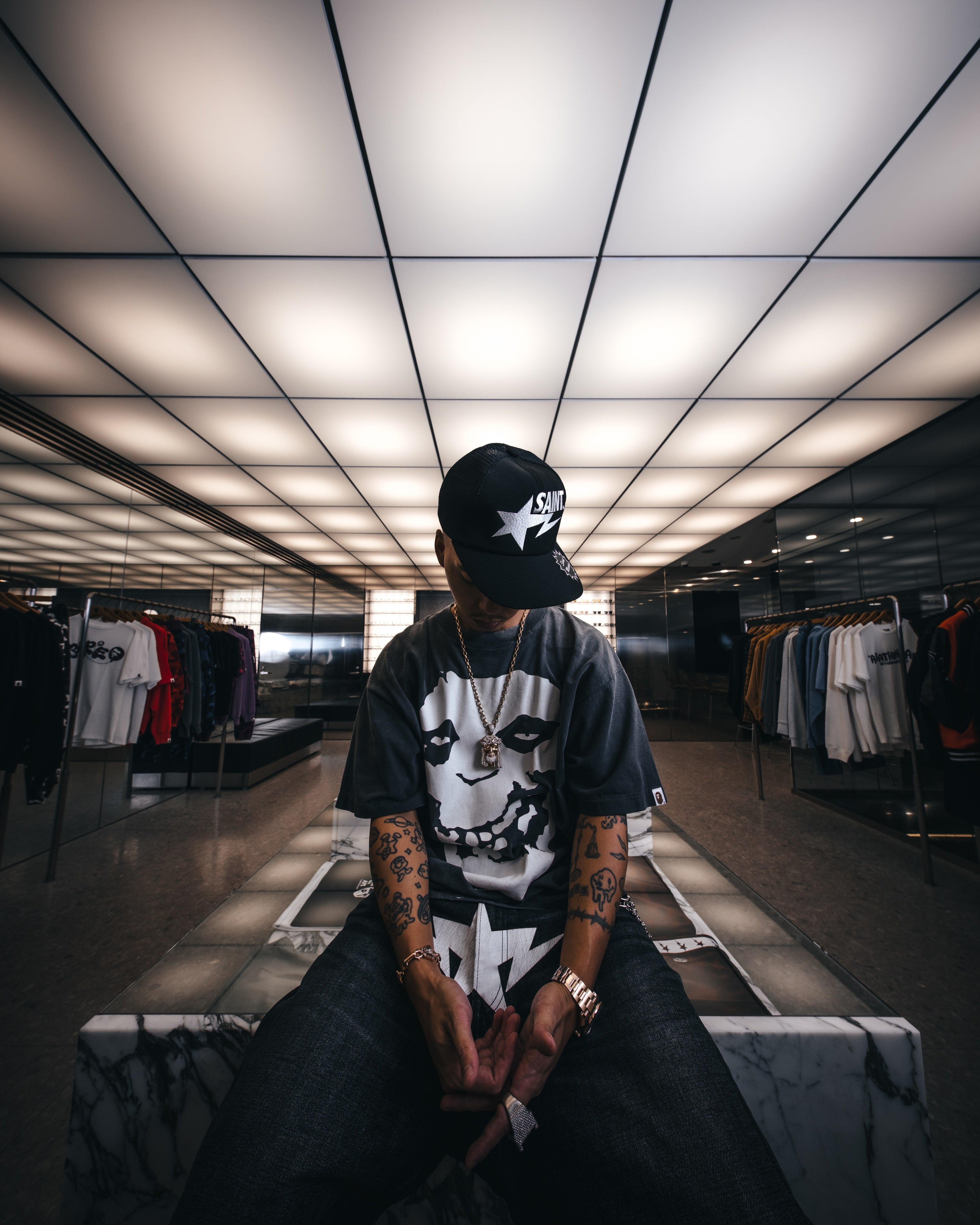 SAINT Mxxxxxx x A BATHING APE SHORT SLEEVE T-SHIRTS ' ALWAYS LOVE