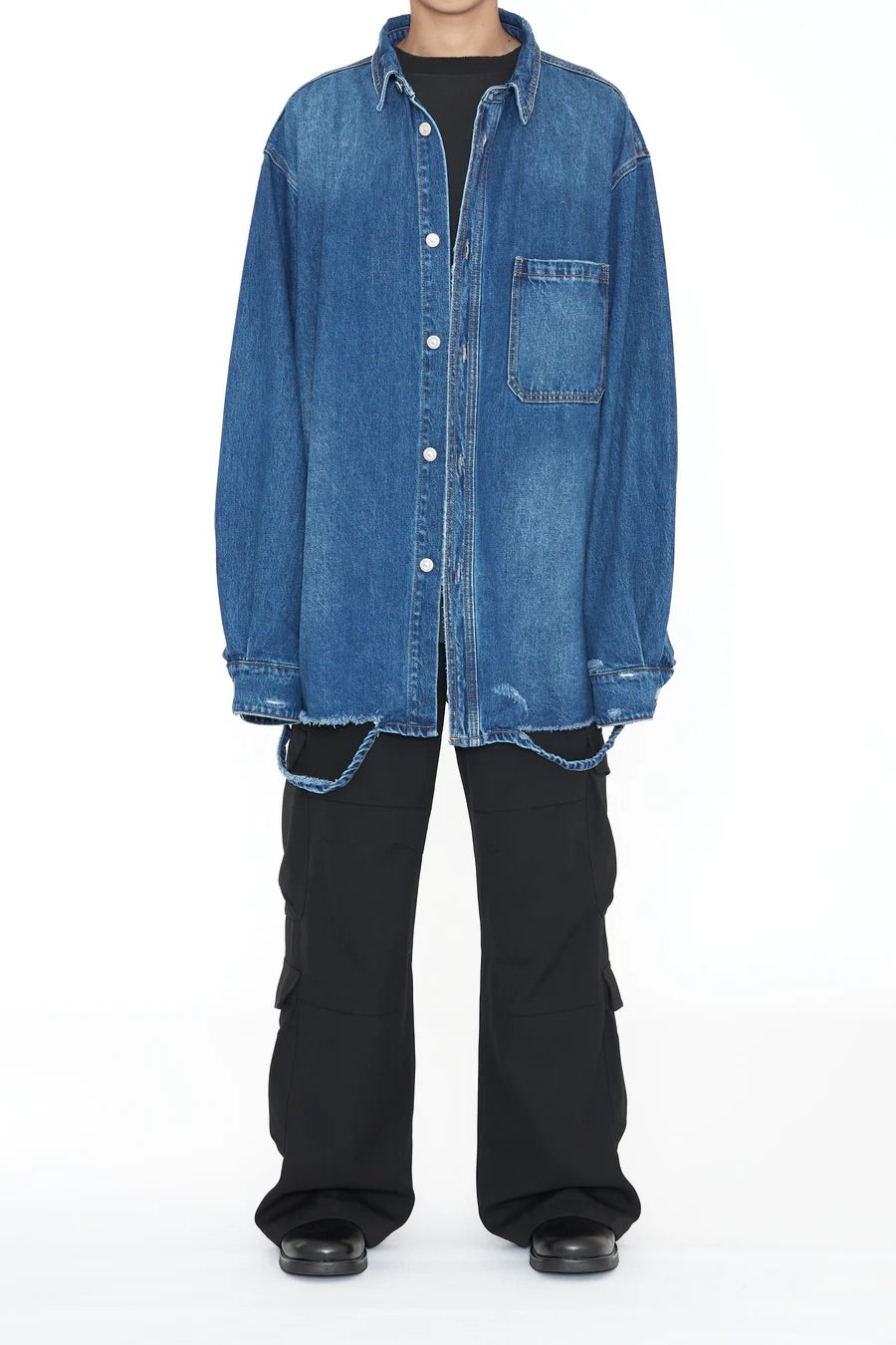 INDIGO DESTROYED AGING OVERSIZED DENIM SHIRT / CODA