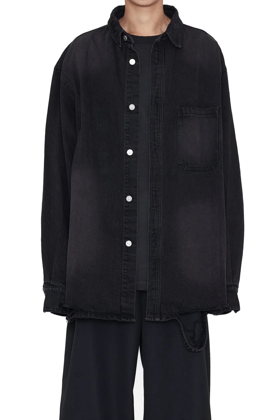 BLACK DESTROYED AGING OVERSIZED DENIM SHIRT / CODA