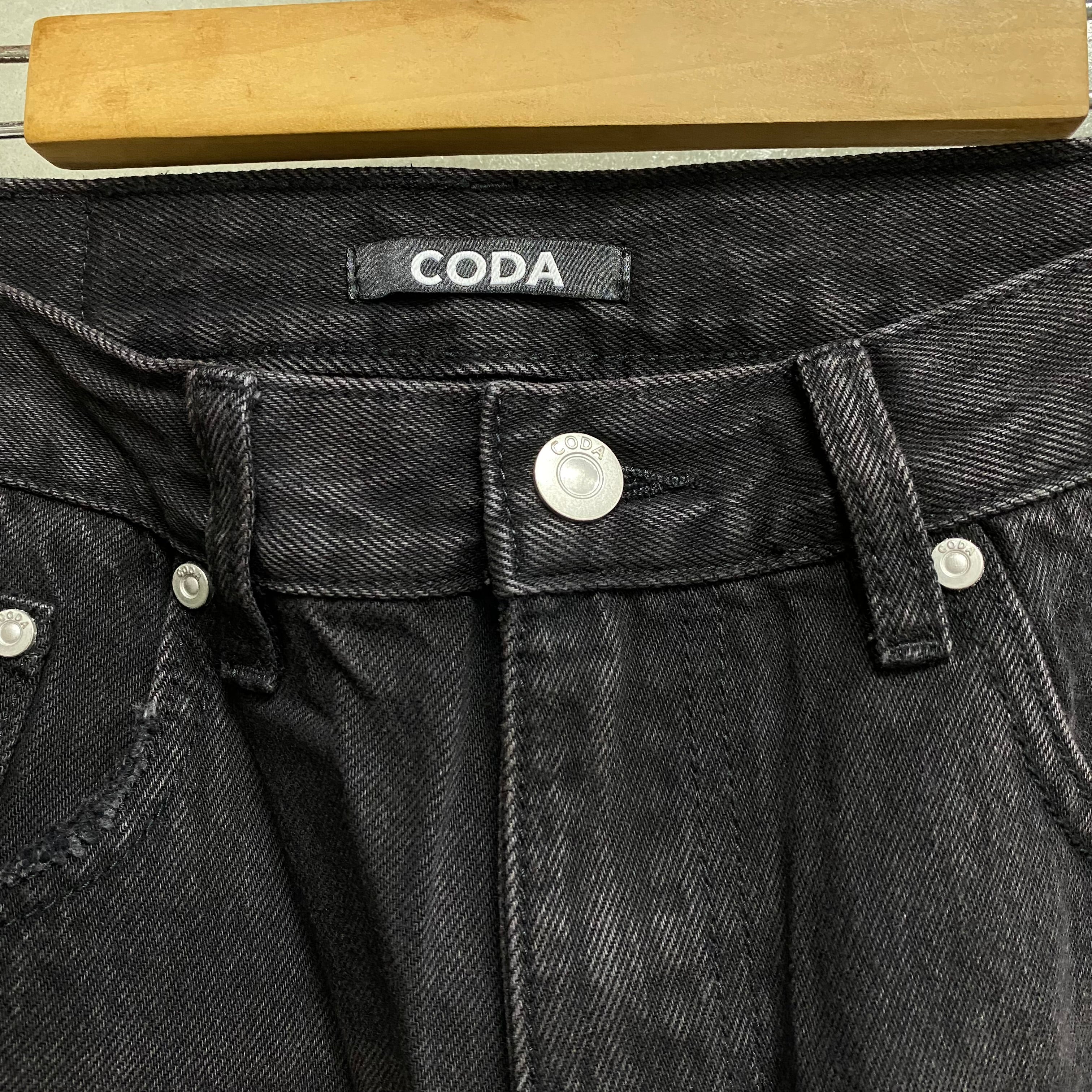 BLACK WASHED DESTORYED BREAK CUT  FLARED JEANS / CODA