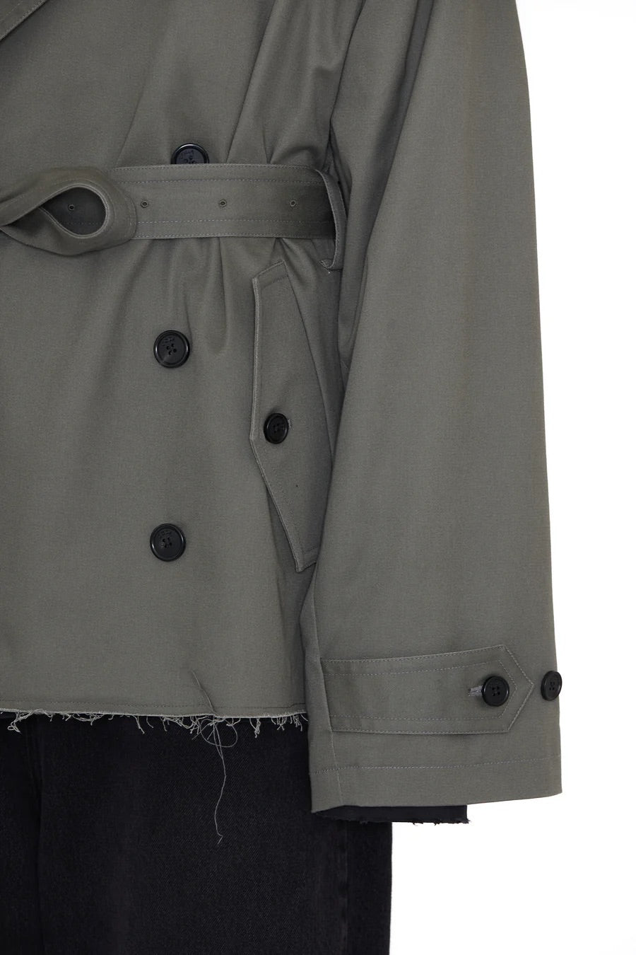 KHAKI COTTON TWILL CUT OUT BREASTED TRENCH COAT / CODA