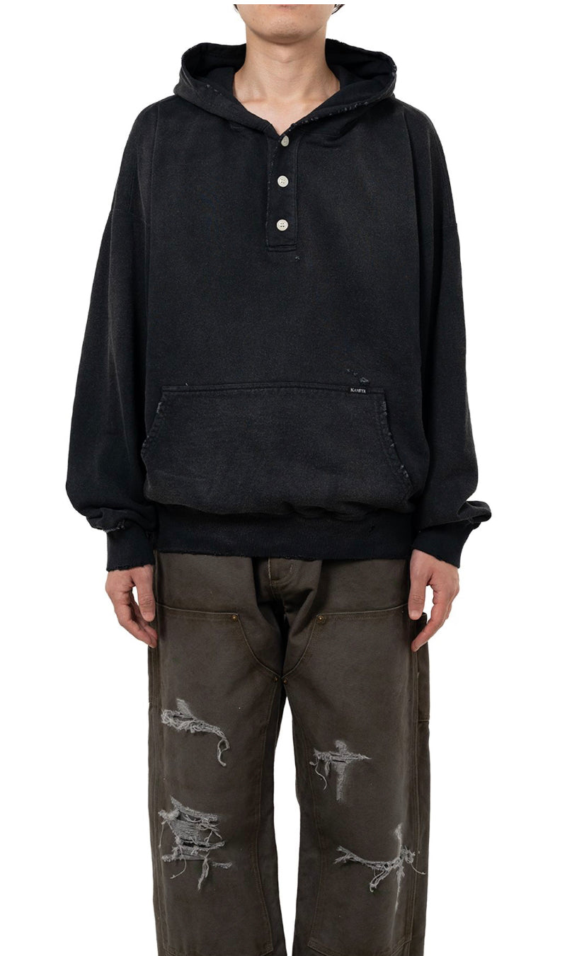 Distressed Henry Neck Hoodie / KAMIYA