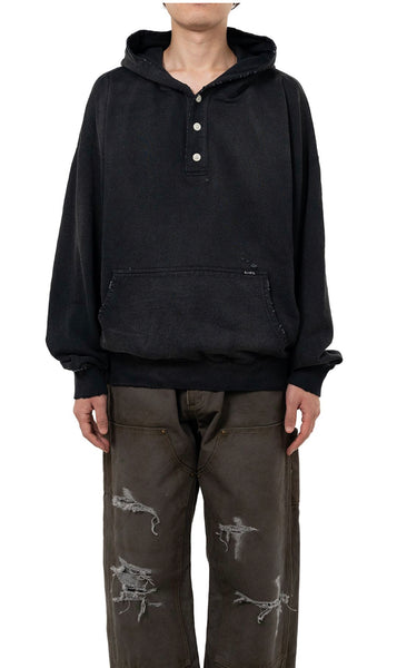 Distressed Henry Neck Hoodie / KAMIYA