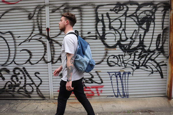 USED DENIM BACKPACK / PACKING