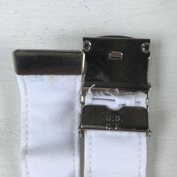USNavy Belt and Buckle White CNT with Silver Mirror Buckle and Tip / U.S. MILITARY